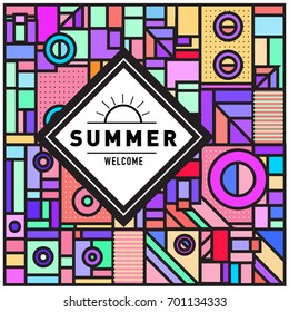 Abstract Geometric Summer poster and banner. Fashion and Travel discount and Promotion design with retro style. Vector illustration with special holiday offer.
