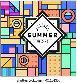 Abstract Geometric Summer poster and banner. Fashion and Travel discount and Promotion design with retro style. Vector illustration with special holiday offer.
