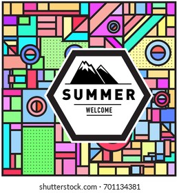 Abstract Geometric Summer poster and banner. Fashion and Travel discount and Promotion design with retro style. Vector illustration with special holiday offer.