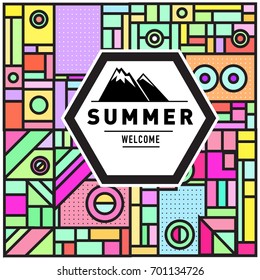 Abstract Geometric Summer poster and banner. Fashion and Travel discount and Promotion design with retro style. Vector illustration with special holiday offer.