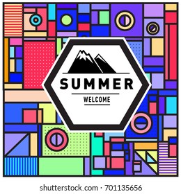 Abstract Geometric Summer poster and banner. Fashion and Travel discount and Promotion design with retro style. Vector illustration with special holiday offer.