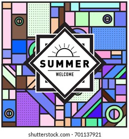Abstract Geometric Summer poster and banner. Fashion and Travel discount and Promotion design with retro style. Vector illustration with special holiday offer.