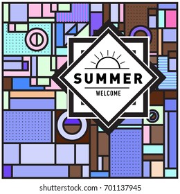Abstract Geometric Summer poster and banner. Fashion and Travel discount and Promotion design with retro style. Vector illustration with special holiday offer.