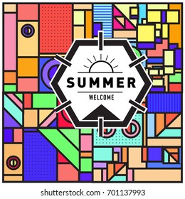 Abstract Geometric Summer poster and banner. Fashion and Travel discount and Promotion design with retro style. Vector illustration with special holiday offer.