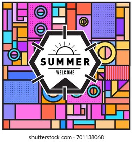 Abstract Geometric Summer poster and banner. Fashion and Travel discount and Promotion design with retro style. Vector illustration with special holiday offer.