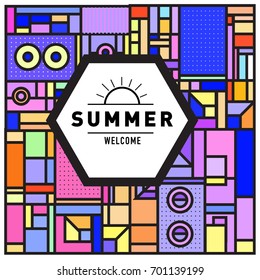 Abstract Geometric Summer poster and banner. Fashion and Travel discount and Promotion design with retro style. Vector illustration with special holiday offer.