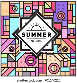Abstract Geometric Summer poster and banner. Fashion and Travel discount and Promotion design with retro style. Vector illustration with special holiday offer.