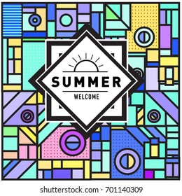 Abstract Geometric Summer poster and banner. Fashion and Travel discount and Promotion design with retro style. Vector illustration with special holiday offer.