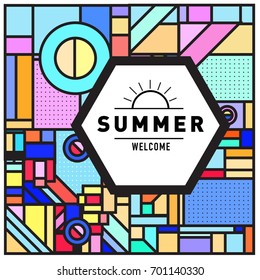 Abstract Geometric Summer poster and banner. Fashion and Travel discount and Promotion design with retro style. Vector illustration with special holiday offer.