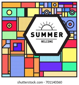 Abstract Geometric Summer poster and banner. Fashion and Travel discount and Promotion design with retro style. Vector illustration with special holiday offer.