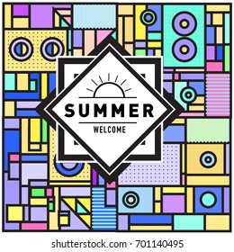 Abstract Geometric Summer poster and banner. Fashion and Travel discount and Promotion design with retro style. Vector illustration with special holiday offer.