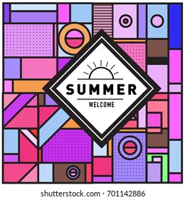 Abstract Geometric Summer poster and banner. Fashion and Travel discount and Promotion design with retro style. Vector illustration with special holiday offer.