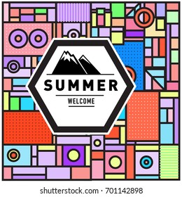 Abstract Geometric Summer poster and banner. Fashion and Travel discount and Promotion design with retro style. Vector illustration with special holiday offer.
