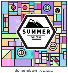 Abstract Geometric Summer poster and banner. Fashion and Travel discount and Promotion design with retro style. Vector illustration with special holiday offer.