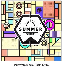 Abstract Geometric Summer poster and banner. Fashion and Travel discount and Promotion design with retro style. Vector illustration with special holiday offer.
