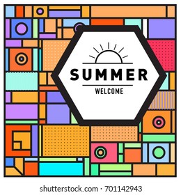 Abstract Geometric Summer poster and banner. Fashion and Travel discount and Promotion design with retro style. Vector illustration with special holiday offer.