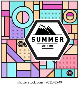 Abstract Geometric Summer poster and banner. Fashion and Travel discount and Promotion design with retro style. Vector illustration with special holiday offer.