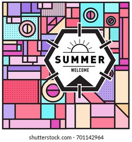 Abstract Geometric Summer poster and banner. Fashion and Travel discount and Promotion design with retro style. Vector illustration with special holiday offer.