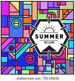 Abstract Geometric Summer poster and banner. Fashion and Travel discount and Promotion design with retro style. Vector illustration with special holiday offer.