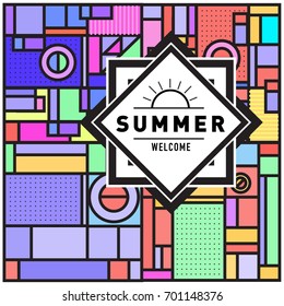 Abstract Geometric Summer poster and banner. Fashion and Travel discount and Promotion design with retro style. Vector illustration with special holiday offer.