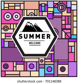 Abstract Geometric Summer poster and banner. Fashion and Travel discount and Promotion design with retro style. Vector illustration with special holiday offer.
