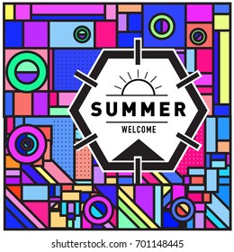 Abstract Geometric Summer poster and banner. Fashion and Travel discount and Promotion design with retro style. Vector illustration with special holiday offer.