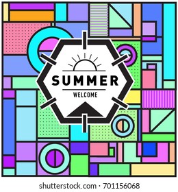 Abstract Geometric Summer poster and banner. Fashion and Travel discount and Promotion design with retro style. Vector illustration with special holiday offer.
