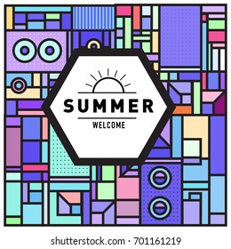 Abstract Geometric Summer poster and banner. Fashion and Travel discount and Promotion design with retro style. Vector illustration with special holiday offer.