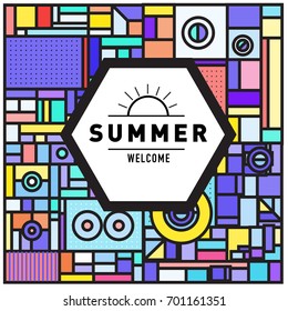 Abstract Geometric Summer poster and banner. Fashion and Travel discount and Promotion design with retro style. Vector illustration with special holiday offer.