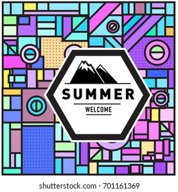 Abstract Geometric Summer poster and banner. Fashion and Travel discount and Promotion design with retro style. Vector illustration with special holiday offer.