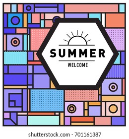 Abstract Geometric Summer poster and banner. Fashion and Travel discount and Promotion design with retro style. Vector illustration with special holiday offer.