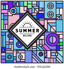 Abstract Geometric Summer poster and banner. Fashion and Travel discount and Promotion design with retro style. Vector illustration with special holiday offer.