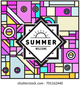Abstract Geometric Summer poster and banner. Fashion and Travel discount and Promotion design with retro style. Vector illustration with special holiday offer.