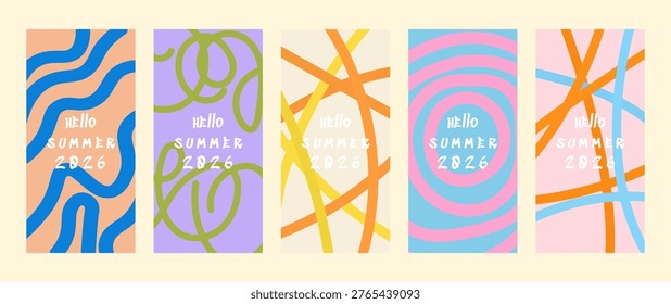Abstract Geometric Summer Poster Set with Bold Lines Colorful Shapes and Modern Typography Creative Design Collection 2026