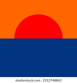Abstract Geometric Sunrise,Sunset Sea vector