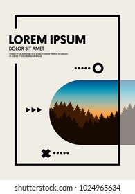Abstract geometric sunset landscape poster background, design element template can be used for backdrop, publication, brochure, vector illustration