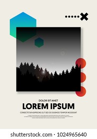 Abstract geometric sunset landscape poster background, design element template can be used for backdrop, publication, brochure, vector illustration
