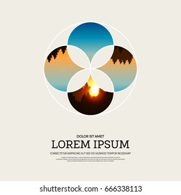 Abstract geometric sunset landscape poster background, design element template can be used for wallpaper, backdrop, book cover, cd cover, brochure, leaflet, vector illustration