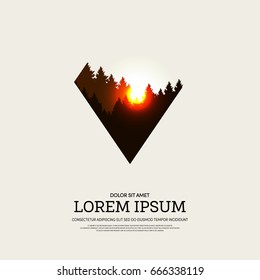 Abstract geometric sunset landscape poster background, design element template can be used for wallpaper, backdrop, book cover, cd cover, brochure, leaflet, vector illustration