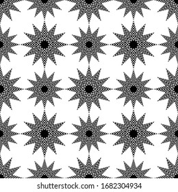 Abstract geometric swirl hypnotize seamless pattern with black ormament on white background. Template design for web page, textures, card, poster, fabric, textile. 