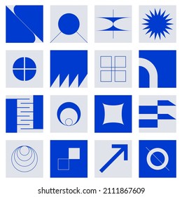 Abstract geometric swiss forms. Modern bold figures and bauhaus blocks, simple geo primitive shapes. Vector graphic