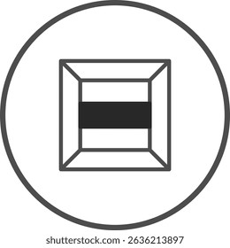 Abstract geometric symbol featuring a square and a horizontal stripe within a circle