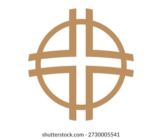 Abstract geometric symbol with intersecting lines and circle segments in tan and white shape