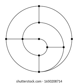 Abstract geometric symbol, isolated on white background. Black linear shapes with points in the joints. Linear logo. Sacred geometry sign. Elegant, simple tattoo art. Vector elements.
