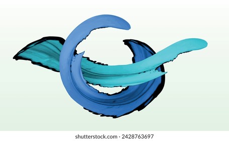Abstract geometric symbol made of paint strokes, similar to sea waves in motion, splashes of water. Isolated aqua element for nature design of sign, logo, poster, other graphics. Vector illustration.