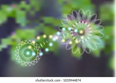 Abstract geometric symbol on blurred natural background. Sacred geometry, occult, spirituality concept. Biology, DNA, life.