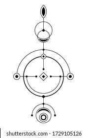 Abstract geometric symbol. Sacred geometry sign with geometric shapes. Isolated on white background. Black linear shapes. Linear logo, spiritual design. Elegant, simple tattoo art. Vector elements.