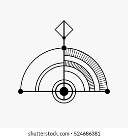Abstract geometric symbol. Sacred geometry sign. Concept of imagination, magic, alchemy, religion, philosophy, spirituality, occultism, creativity. Linear logo and spiritual design. Vector elements.