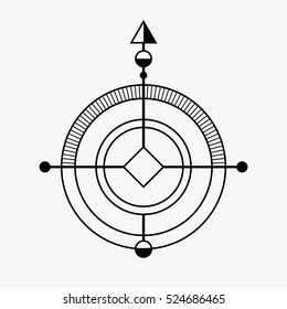 Abstract geometric symbol. Sacred geometry sign. Concept of imagination, magic, alchemy, religion, philosophy, spirituality, occultism, creativity. Linear logo and spiritual design. Vector elements.
