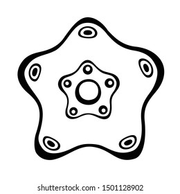 Abstract geometric symbol, starfish isolated on white background. Smooth lines, striped shapes. Tattoo design. Decorative element. Vector monochrome surreal illustration.